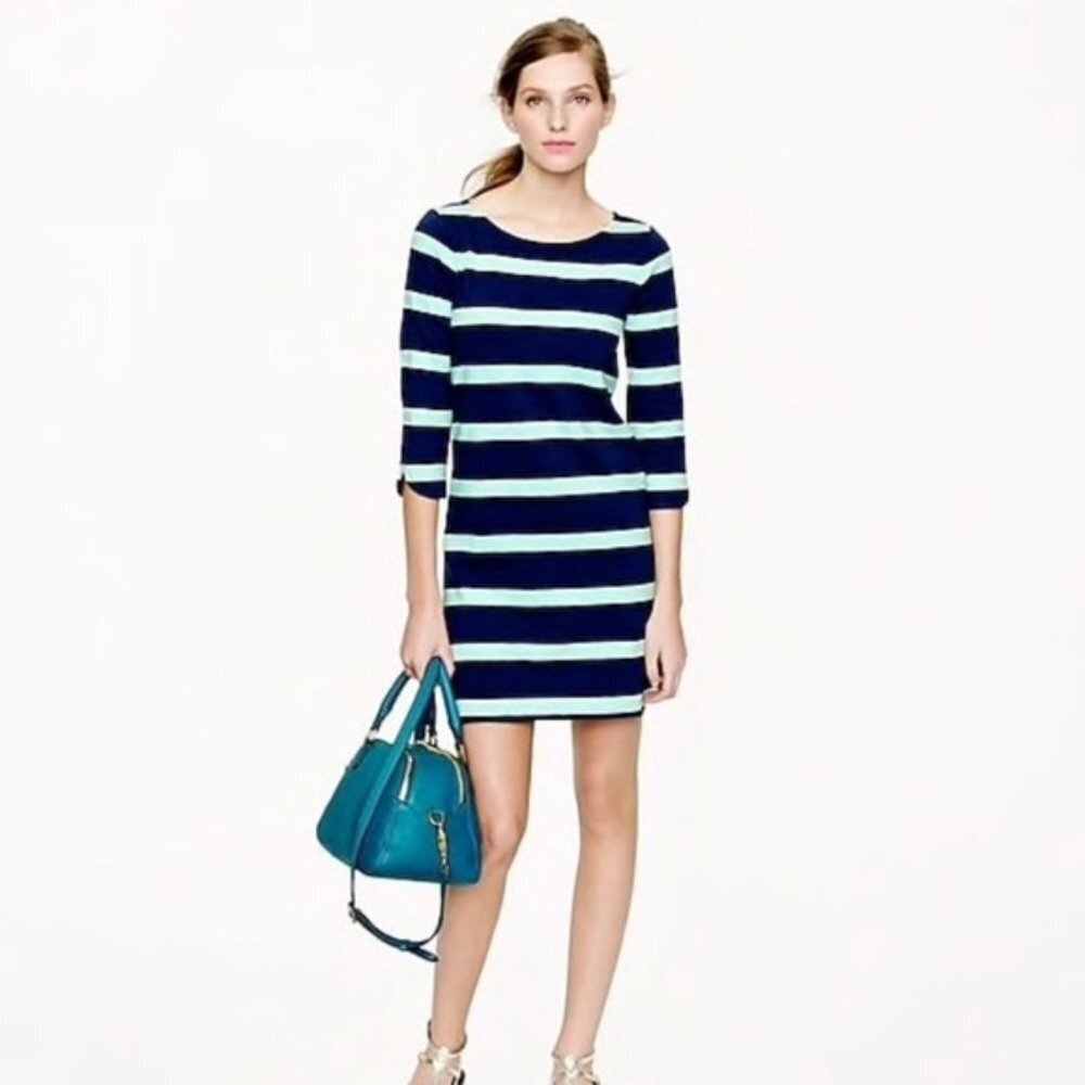 J. Crew Blue & Mint Green Striped Shirttail Dress